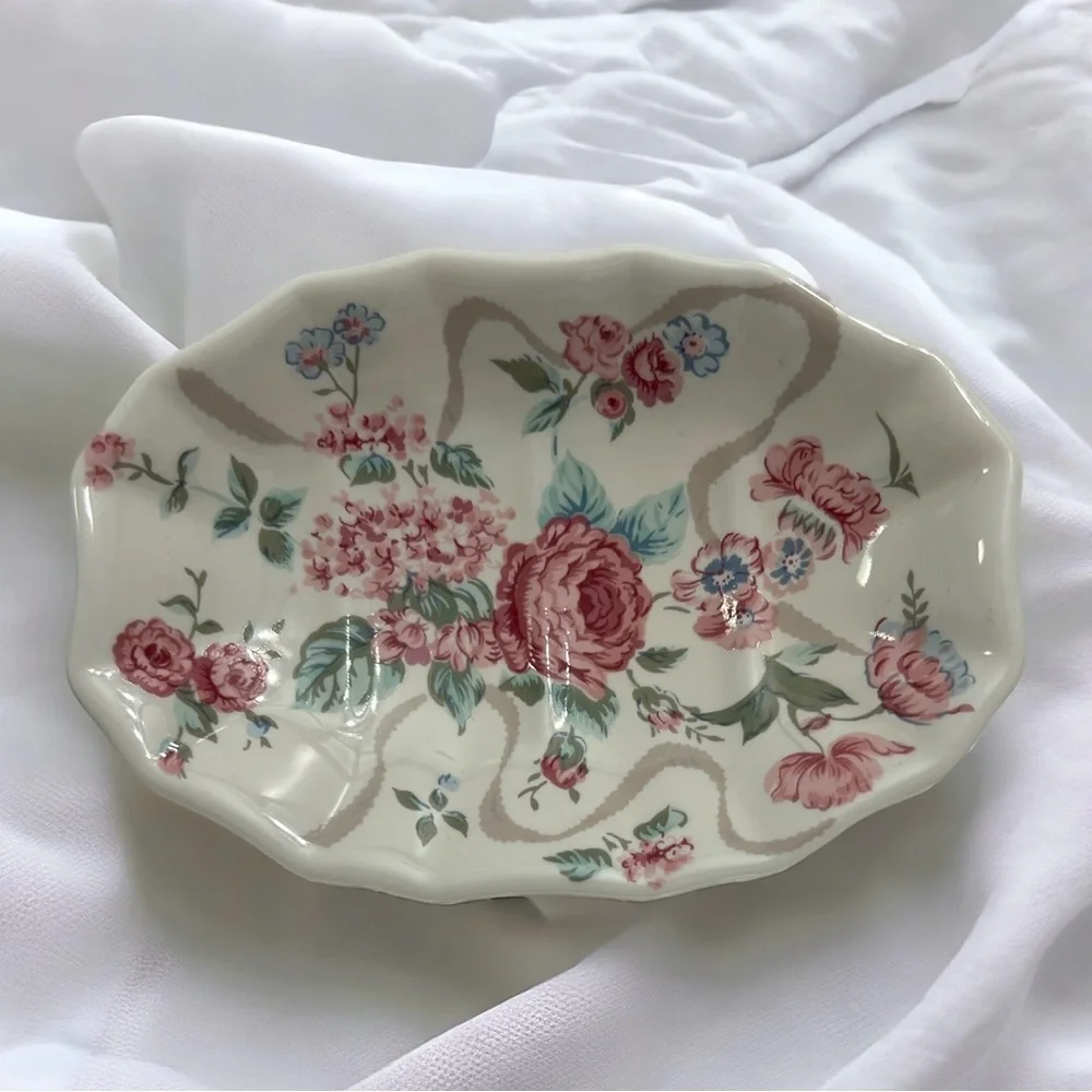 Vintage Ceramic Pink Peony Soap Dish